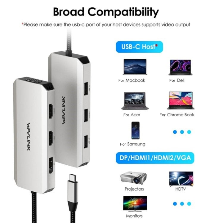 Lisslune | WAVLINK UMD304 Converter USB-C to Dual HD 4K 60Hz HUB 7-in-1 Laptop Docking Station