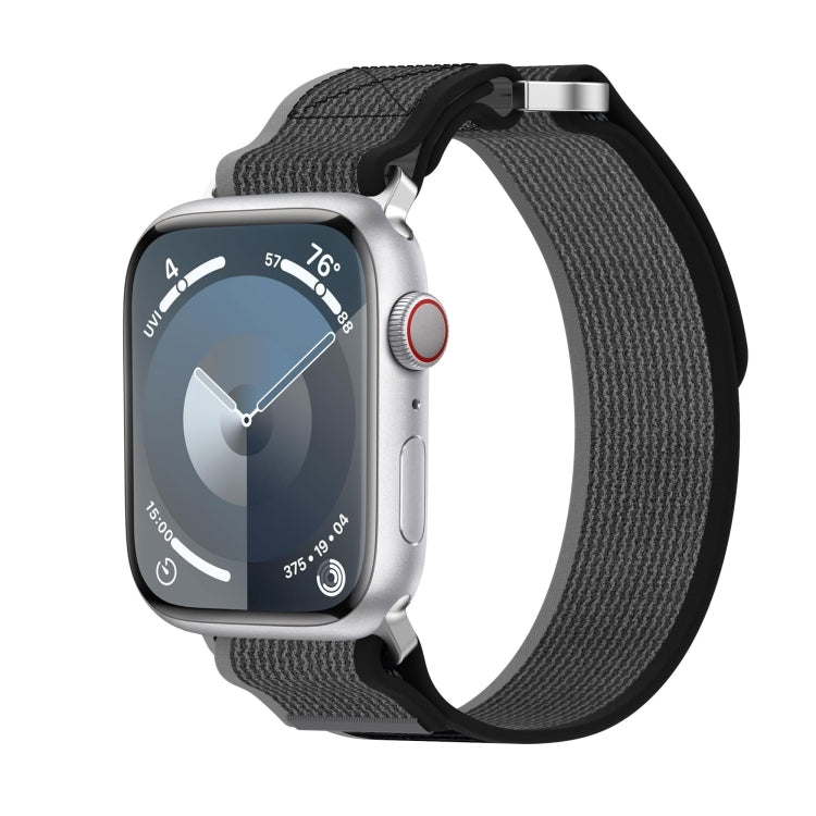 Lisslune | For Apple Watch SE 2022 44mm Double Hook and Loop Quick Release Nylon Watch Band (Black+Gray)