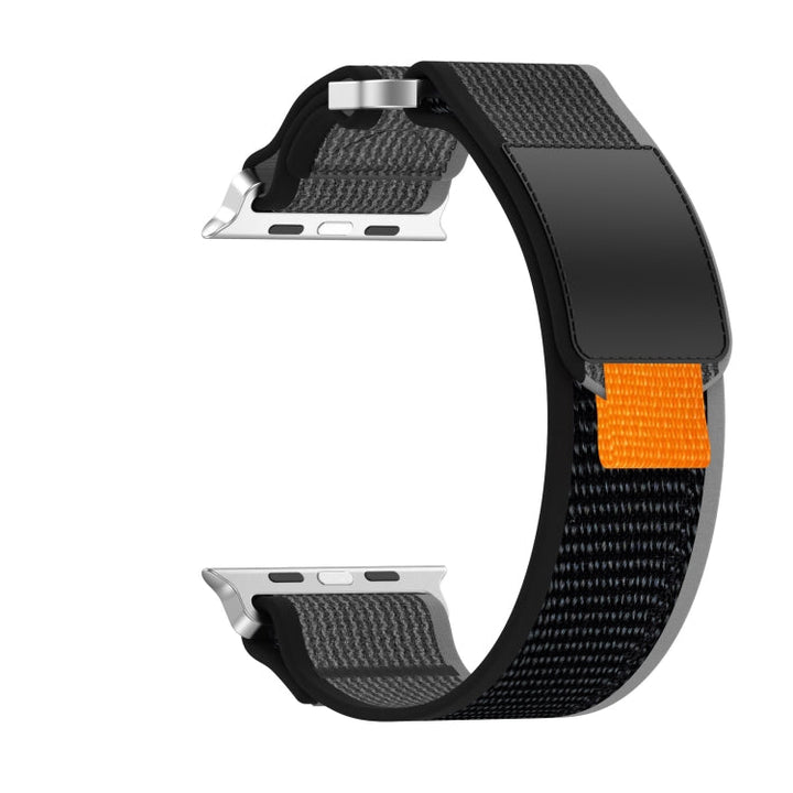 Lisslune | For Apple Watch SE 2022 44mm Double Hook and Loop Quick Release Nylon Watch Band (Black+Gray)