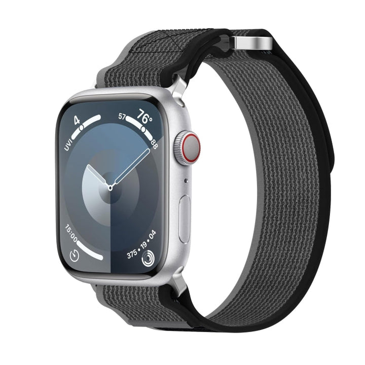 Lisslune | For Apple Watch SE 44mm Double Hook and Loop Quick Release Nylon Watch Band (Black+Gray)
