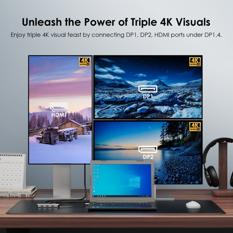 Lisslune | WAVLINK WL-UMD305 7 in 1 4K DP / HDMI Quad Display USB-C Hub Dock Multi-Port Adapter