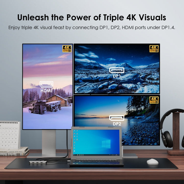 Lisslune | WAVLINK WL-UMD305 7 in 1 4K DP / HDMI Quad Display USB-C Hub Dock Multi-Port Adapter