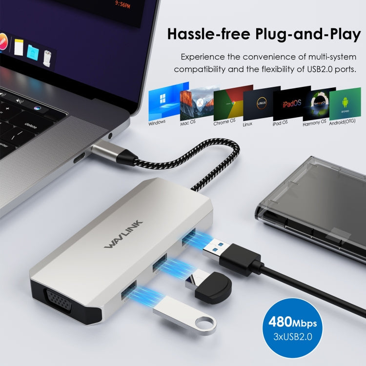 Lisslune | WAVLINK WL-UMD305 7 in 1 4K DP / HDMI Quad Display USB-C Hub Dock Multi-Port Adapter