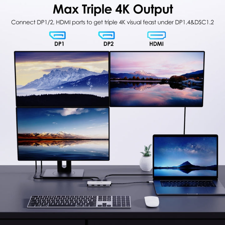 Lisslune | WAVLINK WL-UMD307 Type-C to 2DP + 4K HD + VGA + 3 x USB2.0 HUB Docking Station