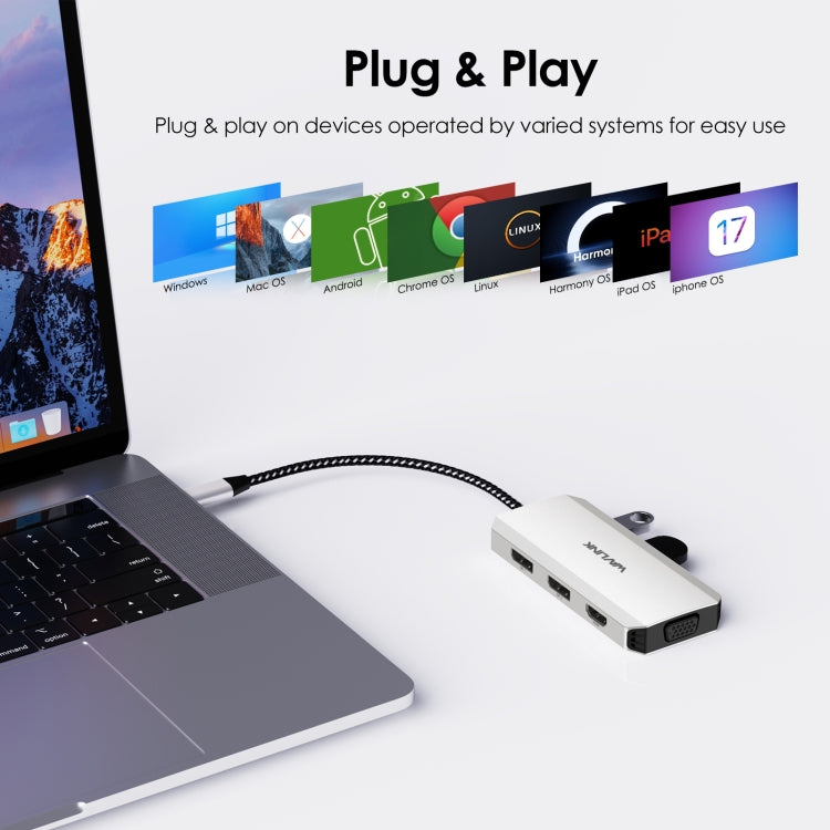 Lisslune | WAVLINK WL-UMD307 Type-C to 2DP + 4K HD + VGA + 3 x USB2.0 HUB Docking Station
