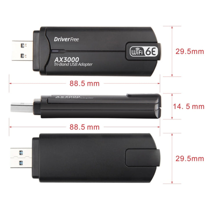Lisslune | WD-AX3000 For Desktop PC WiFi Receiver USB 3.0 WiFi6 Driverless Wireless Network Card (Red)