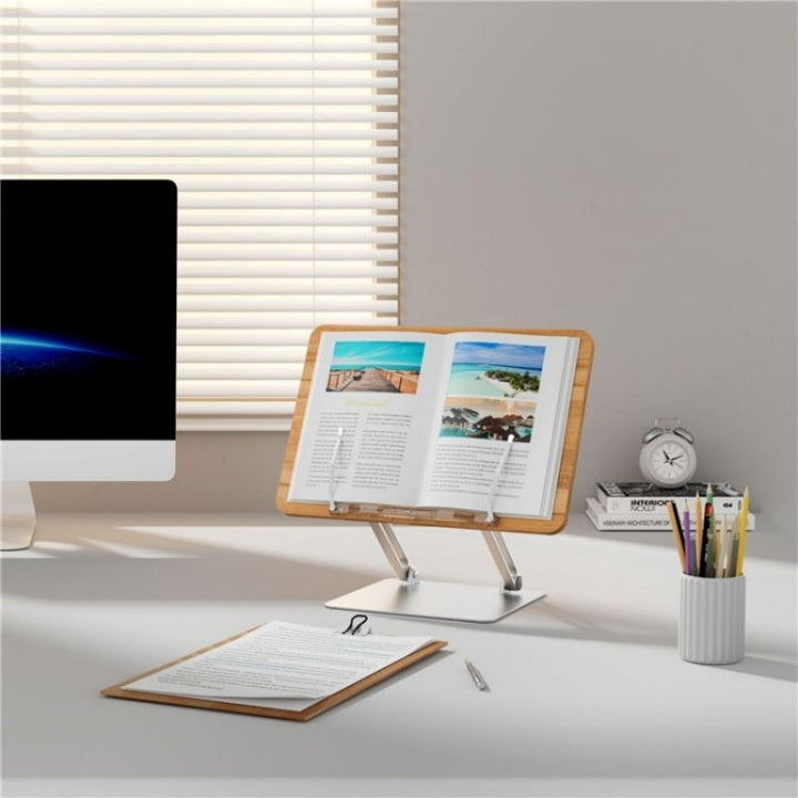 Lisslune | BG-4 Desktop Book Reading Holder Aluminum Alloy + Wooden Plate Textbook Tablet Holder Stand