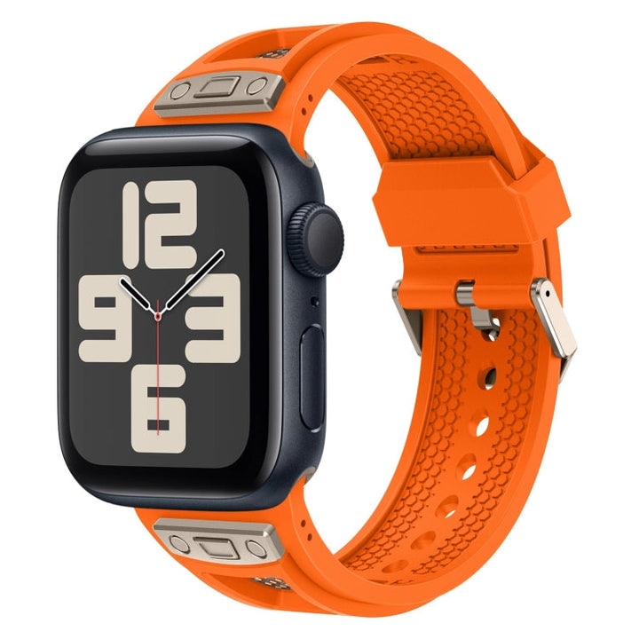 Lisslune | For Apple Watch SE 2023 44mm Breathable Stainless Steel Mesh TPU Watch Band (Orange Titan)