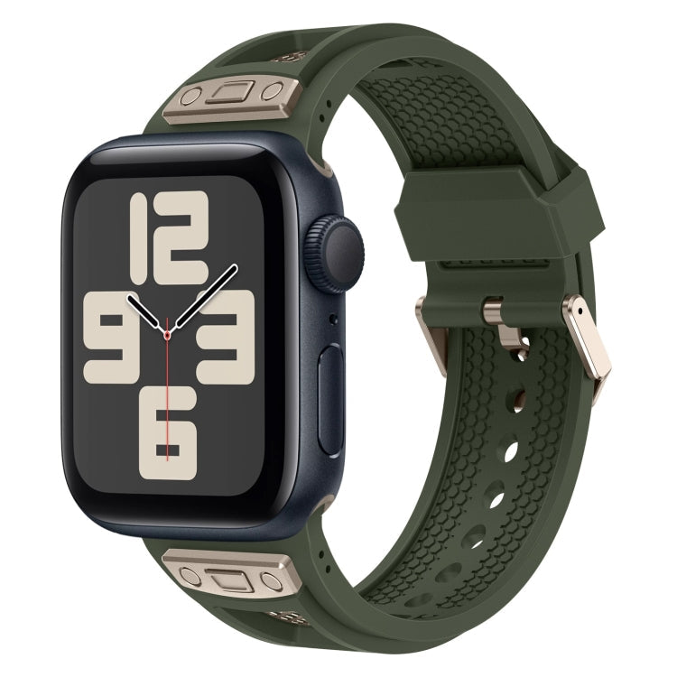 Lisslune | For Apple Watch SE 2023 44 mm Breathable Stainless Steel Mesh TPU Watch Band (Green Titanium)