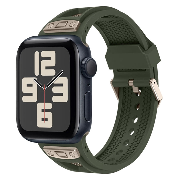 Lisslune | For Apple Watch SE 2023 44 mm Breathable Stainless Steel Mesh TPU Watch Band (Green Titanium)
