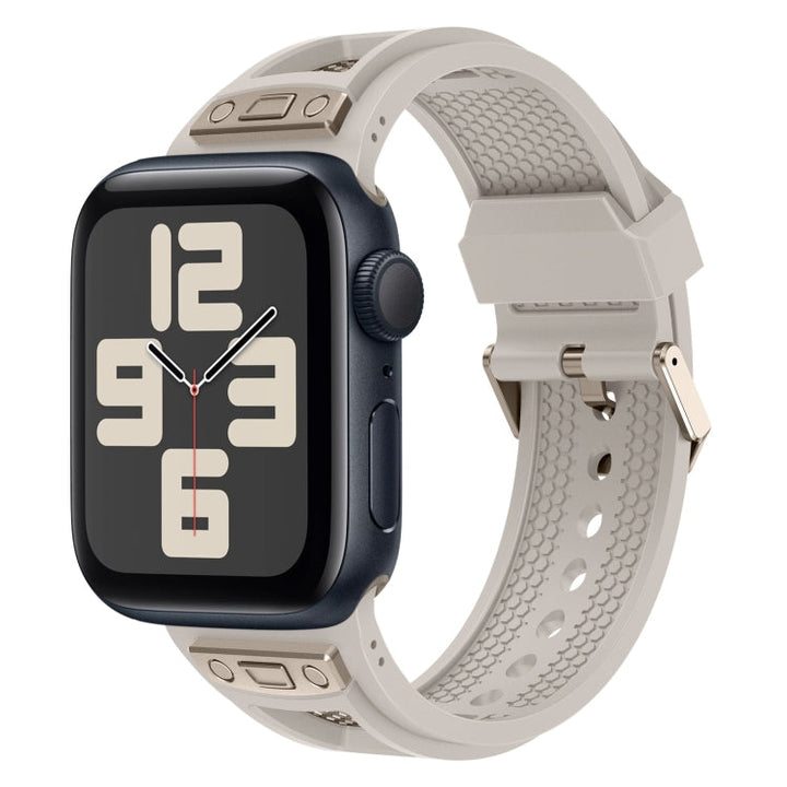 Lisslune | For Apple Watch SE 2023 44mm Breathable Stainless Steel Mesh TPU Watch Band (Starlight Titanium)