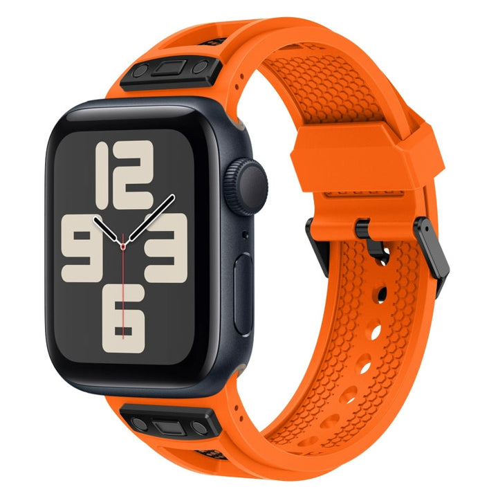 Lisslune | For Apple Watch SE 2023 44mm Breathable Stainless Steel Mesh-TPU Watch Strap (Orange Black)