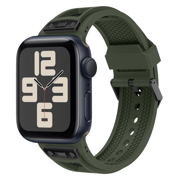 Lisslune | For Apple Watch SE 2023 44 mm Breathable Stainless Steel Mesh TPU Watch Band (Green Black)