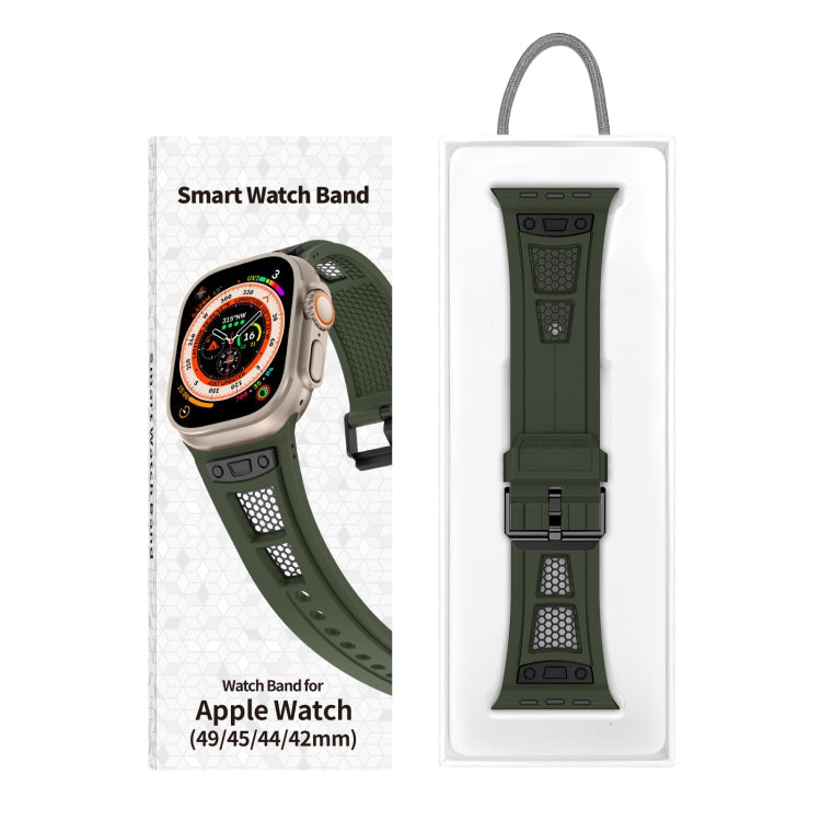 Lisslune | For Apple Watch SE 2023 44 mm Breathable Stainless Steel Mesh TPU Watch Band (Green Black)