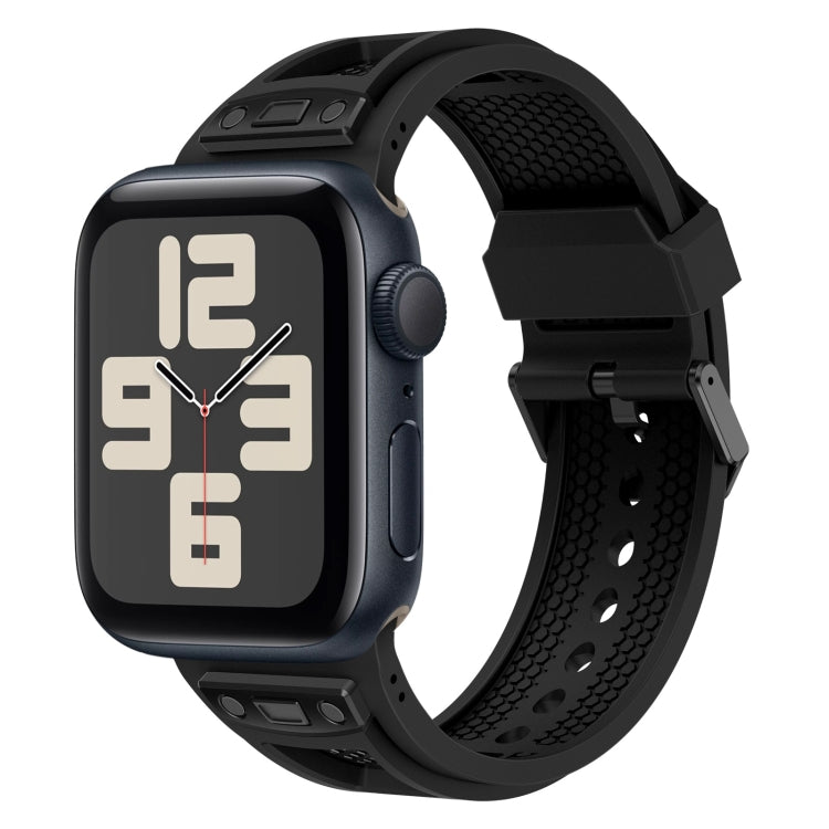 Lisslune | For Apple Watch SE 2023 44mm Breathable Stainless Steel Mesh TPU Watch Strap (Black Black)