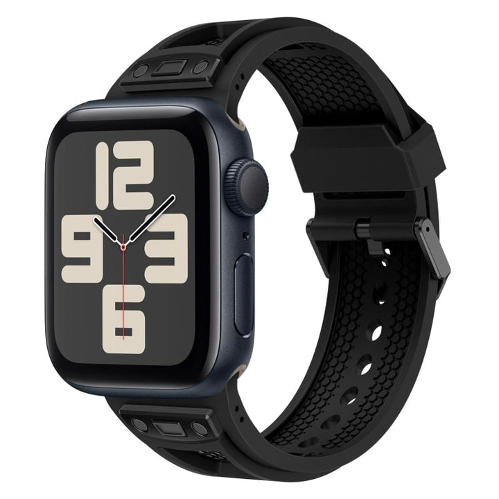 Lisslune | For Apple Watch SE 2023 44mm Breathable Stainless Steel Mesh TPU Watch Strap (Black Black)
