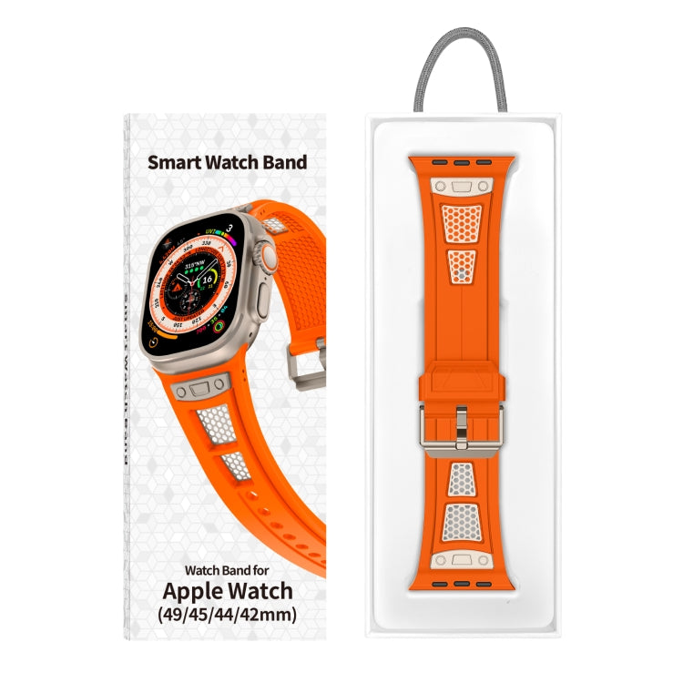 Lisslune | For Apple Watch Ultra 2 49mm Breathable Stainless Steel Mesh TPU Watch Band (Orange Titanium)
