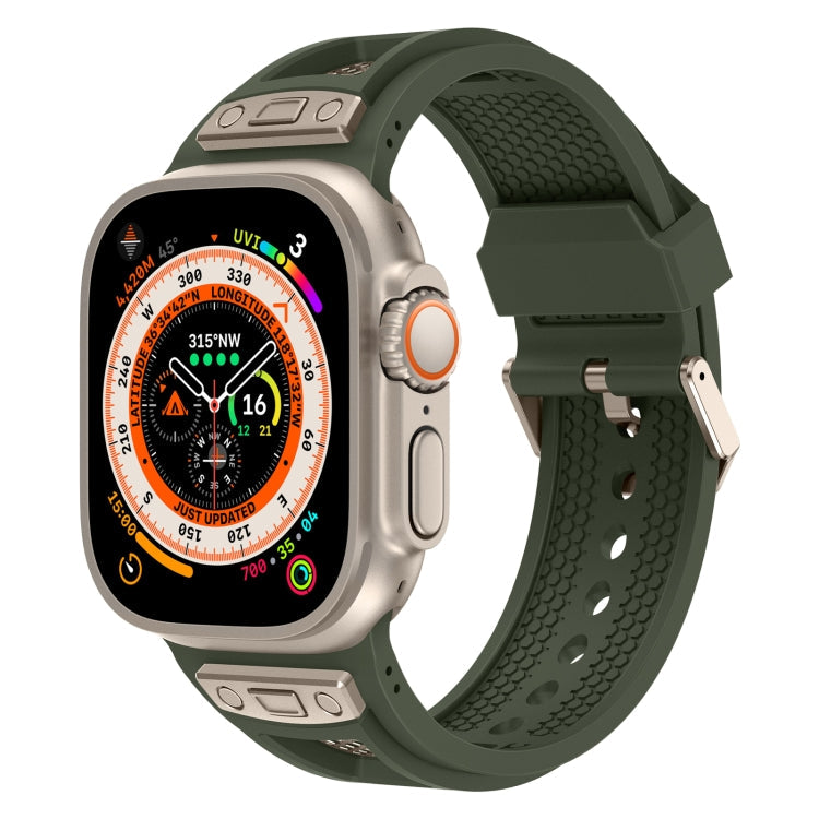 Lisslune | For Apple Watch Ultra 2 49mm Breathable Stainless Steel Mesh TPU Watch Strap (Green Titanium)