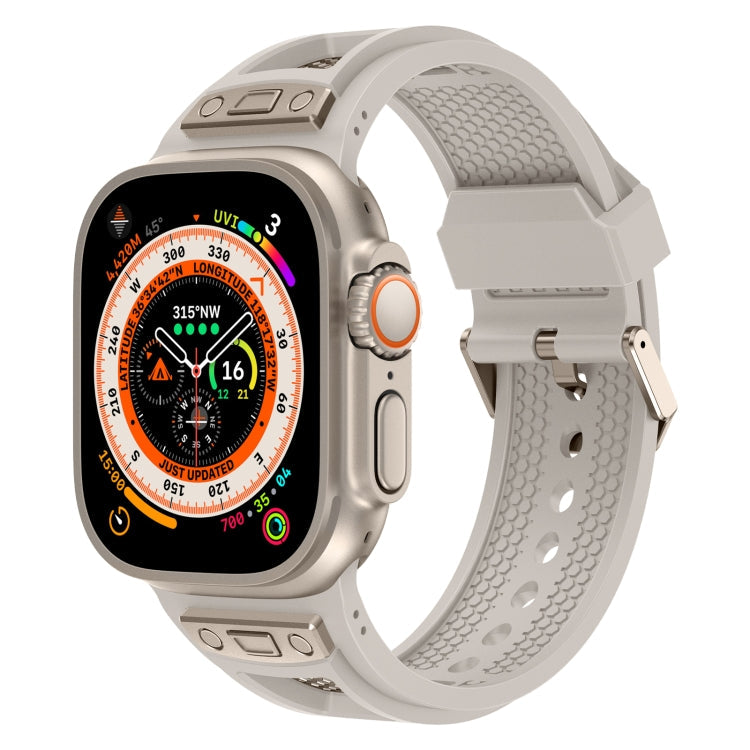 Lisslune | For Apple Watch Ultra 2 49mm Breathable Stainless Steel Mesh TPU Watch Strap (Starlight Titanium)