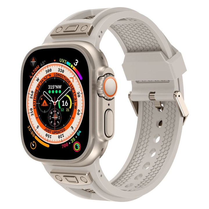 Lisslune | For Apple Watch Ultra 2 49mm Breathable Stainless Steel Mesh TPU Watch Strap (Starlight Titanium)