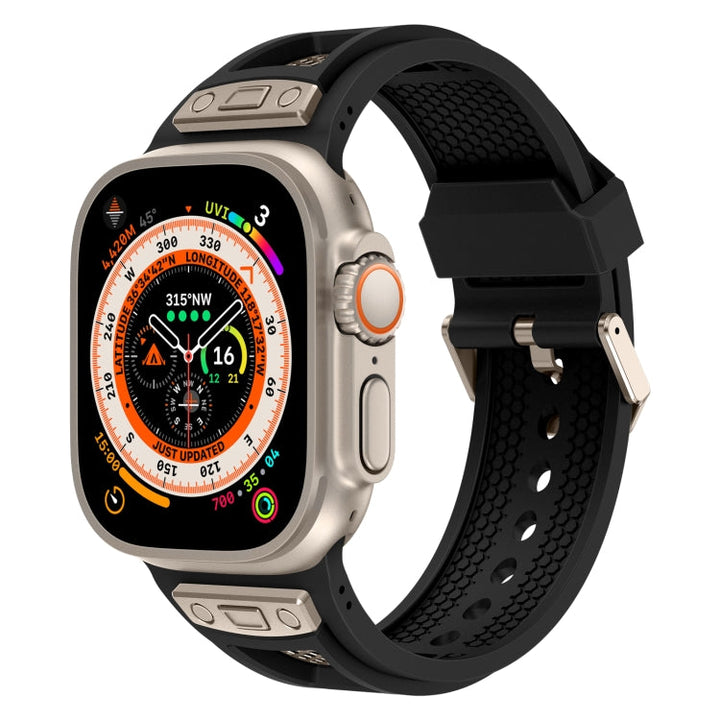 Lisslune | For Apple Watch Ultra 2 49mm Breathable Stainless Steel Mesh TPU Watch Band (Black Titanium)