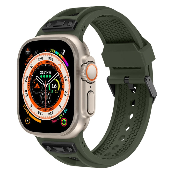 Lisslune | For Apple Watch Ultra 2 49mm Breathable Stainless Steel Mesh TPU Strap (Green Black)