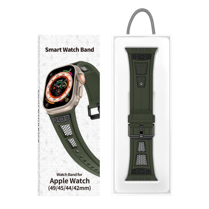 Lisslune | For Apple Watch Ultra 2 49mm Breathable Stainless Steel Mesh TPU Strap (Green Black)