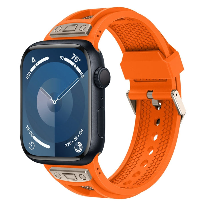 Lisslune | For Apple Watch Series 9 45mm Breathable Stainless Steel Mesh-TPU Watch Band (Orange Titanium)
