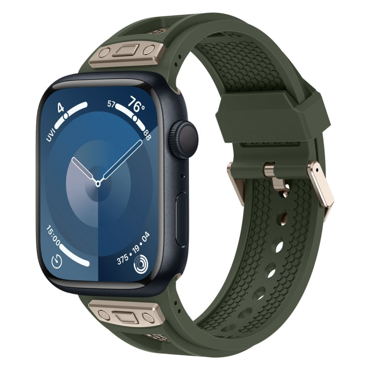Lisslune | For Apple Watch Series 9 45mm Breathable Stainless Steel Mesh TPU Watch Strap (Green Titanium)
