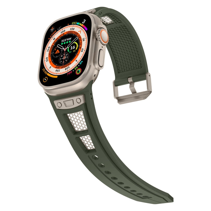 Lisslune | For Apple Watch Series 9 45mm Breathable Stainless Steel Mesh TPU Watch Strap (Green Titanium)