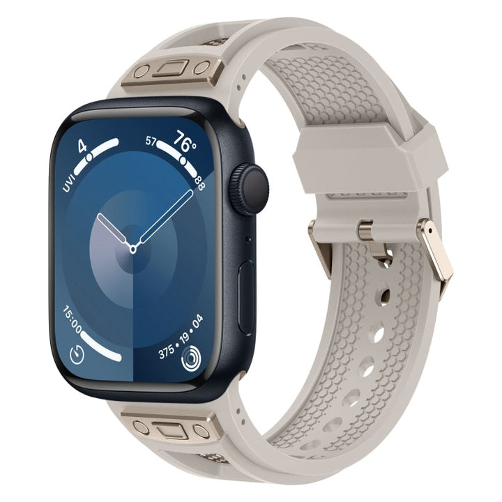 Lisslune | For Apple Watch Series 9 45 mm Breathable Stainless Steel Mesh TPU Watch Band (Starlight Titanium)