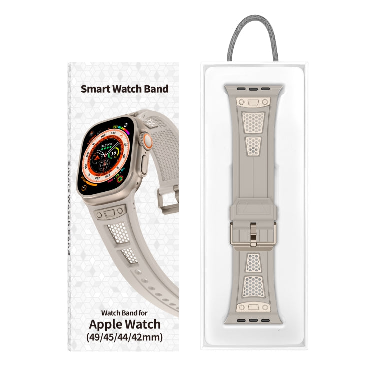 Lisslune | For Apple Watch Series 9 45 mm Breathable Stainless Steel Mesh TPU Watch Band (Starlight Titanium)