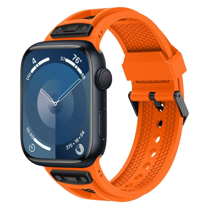 Lisslune | For Apple Watch Series 9 45mm Breathable Stainless Steel Mesh TPU Watch Band (Orange Black)