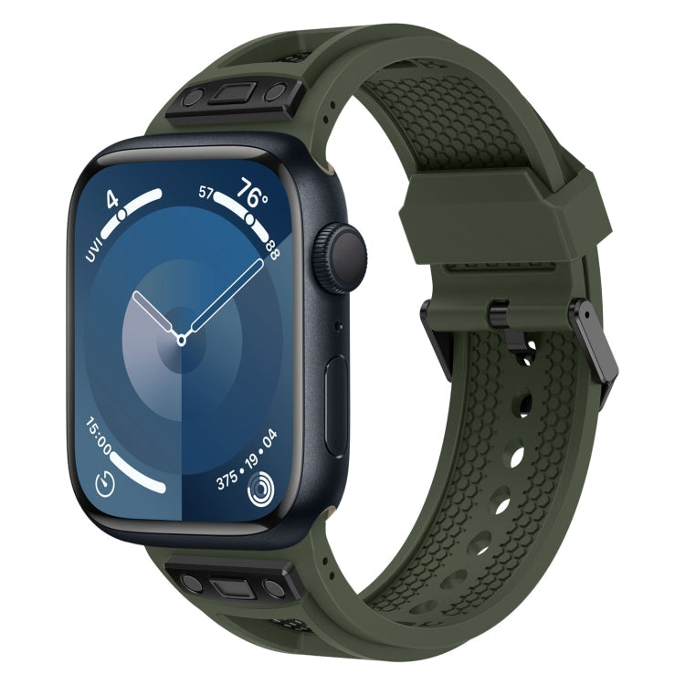 Lisslune | For Apple Watch Series 9 45mm Breathable Stainless Steel Mesh TPU Watch Strap (Green Black)