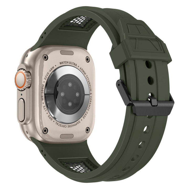 Lisslune | For Apple Watch Series 9 45mm Breathable Stainless Steel Mesh TPU Watch Strap (Green Black)