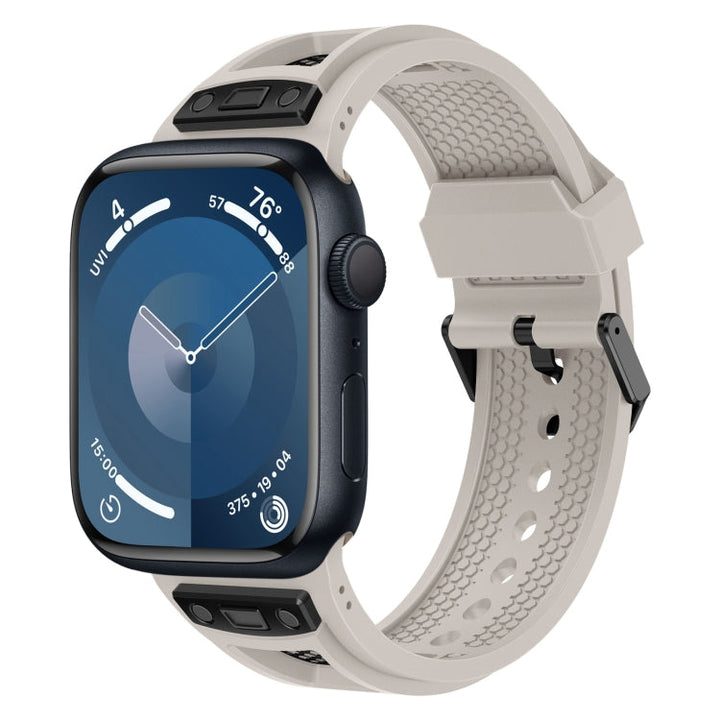 Lisslune | For Apple Watch Series 9 45mm Breathable Stainless Steel Mesh-TPU Watch Strap (Starlight Black)