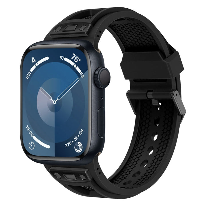 Lisslune | For Apple Watch Series 9 45mm Breathable Stainless Steel Mesh-TPU Watch Strap (Black Black)