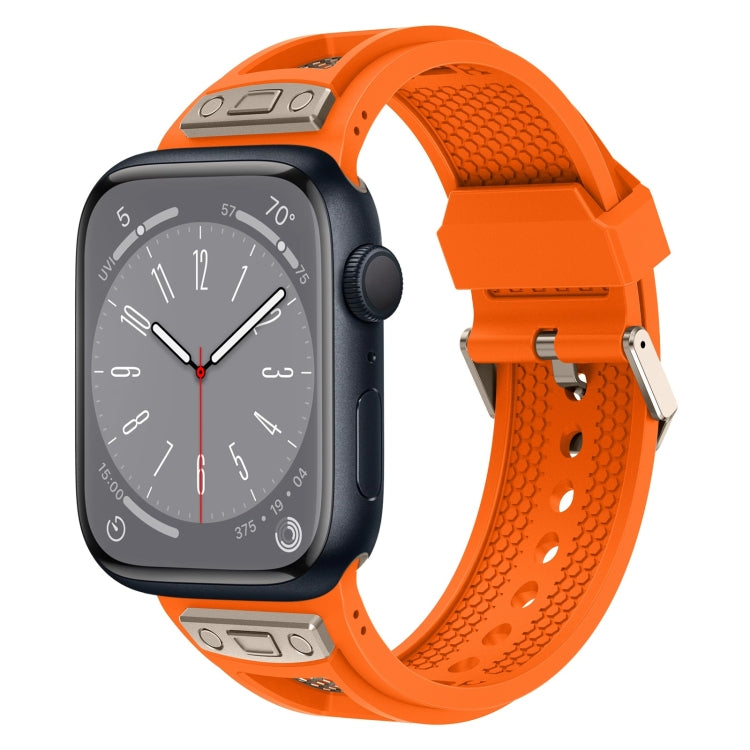 Lisslune | For Apple Watch Series 8 45mm Breathable Stainless Steel Mesh TPU Watch Band (Orange Titanium)