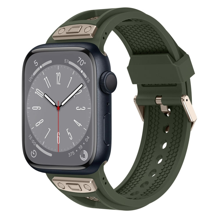 Lisslune | For Apple Watch Series 8 45mm Breathable Stainless Steel Mesh TPU Watch Band (Green Titanium)