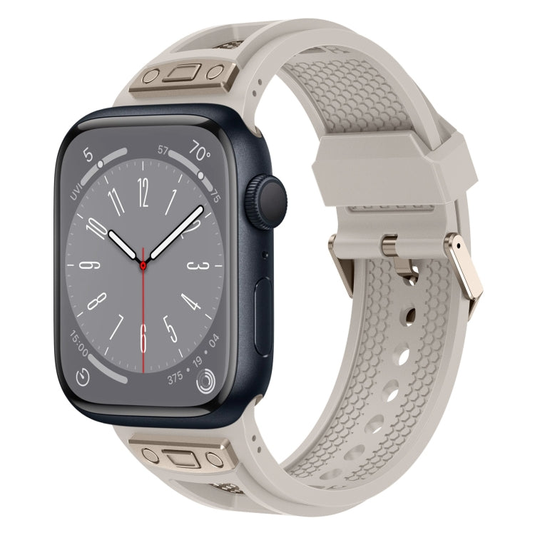 Lisslune | For Apple Watch Series 8 45mm Breathable Stainless Steel Mesh TPU Watch Band (Starlight Titan)