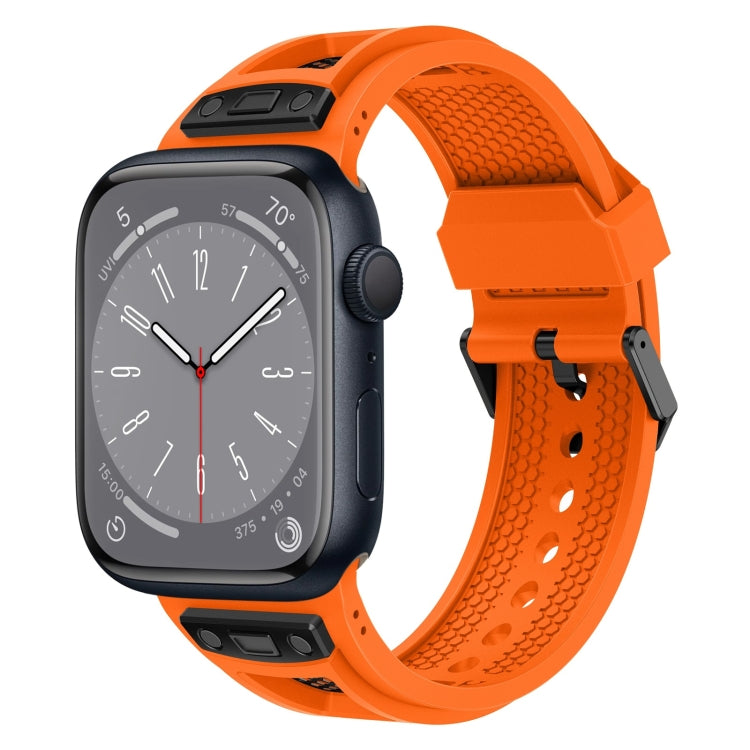 Lisslune | For Apple Watch Series 8 45mm Breathable Stainless Steel Mesh TPU Watch Band (Orange Black)