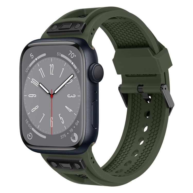Lisslune | For Apple Watch Series 8 45mm Breathable Stainless Steel Mesh TPU Watch Strap (Green Black)
