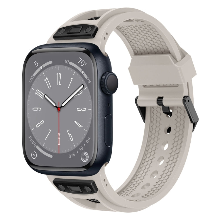 Lisslune | For Apple Watch Series 8 45mm Breathable Stainless Steel Mesh-TPU Watch Strap (Starlight Black)