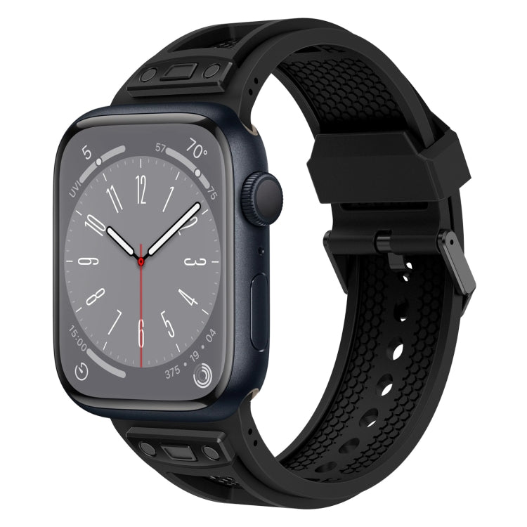 Lisslune | For Apple Watch Series 8 45mm Breathable Stainless Steel Mesh TPU Watch Band (Black Black)