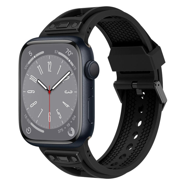 Lisslune | For Apple Watch Series 8 45mm Breathable Stainless Steel Mesh TPU Watch Band (Black Black)