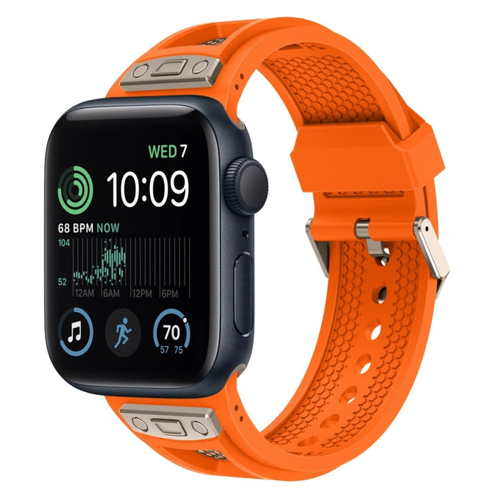 Lisslune | For Apple Watch SE 2022 44mm Breathable Stainless Steel Mesh TPU Watch Strap (Orange Titanium)