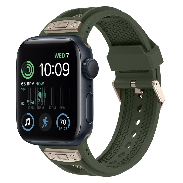 Lisslune | For Apple Watch SE 2022 44mm Breathable Stainless Steel Mesh-TPU Watch Band (Green Titanium)
