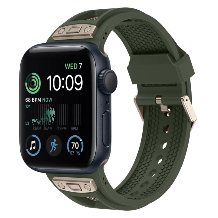 Lisslune | For Apple Watch SE 2022 44mm Breathable Stainless Steel Mesh-TPU Watch Band (Green Titanium)