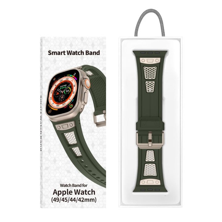Lisslune | For Apple Watch SE 2022 44mm Breathable Stainless Steel Mesh-TPU Watch Band (Green Titanium)