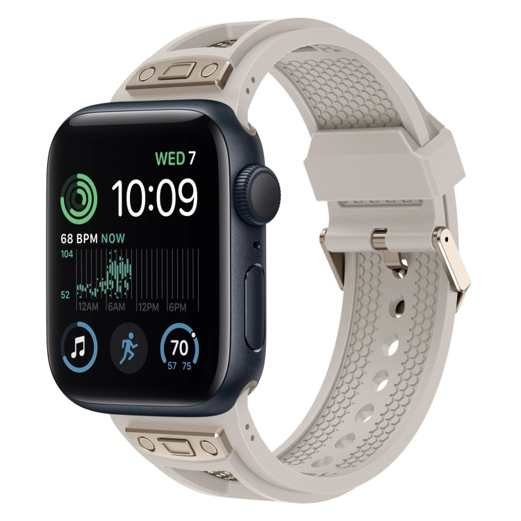 Lisslune | For Apple Watch SE 2022 44mm Breathable Stainless Steel Mesh TPU Watch Strap (Starlight Titan)